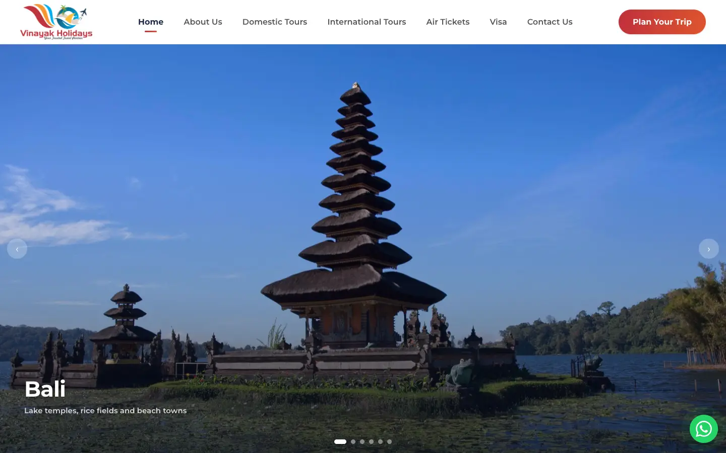 Vinayak Holidays home page at desktop width, captured from vinayakholiday.com