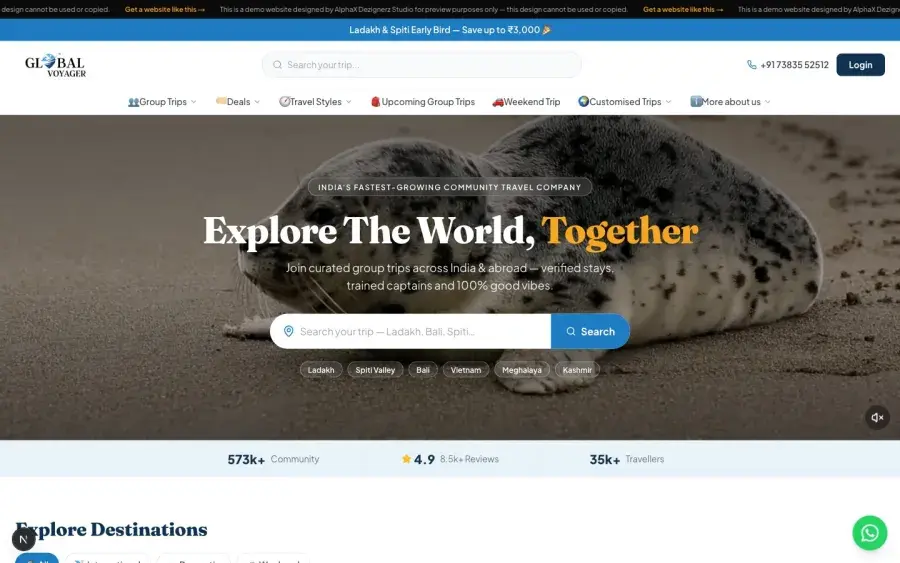 Global Voyager — Community group-trip brand website design