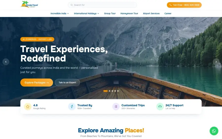 Kerala Travel Library — Travel agency (India & international) website design
