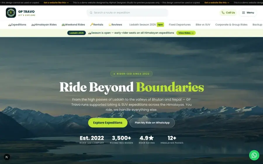 GP Travo — Biking & SUV Himalayan expeditions website design