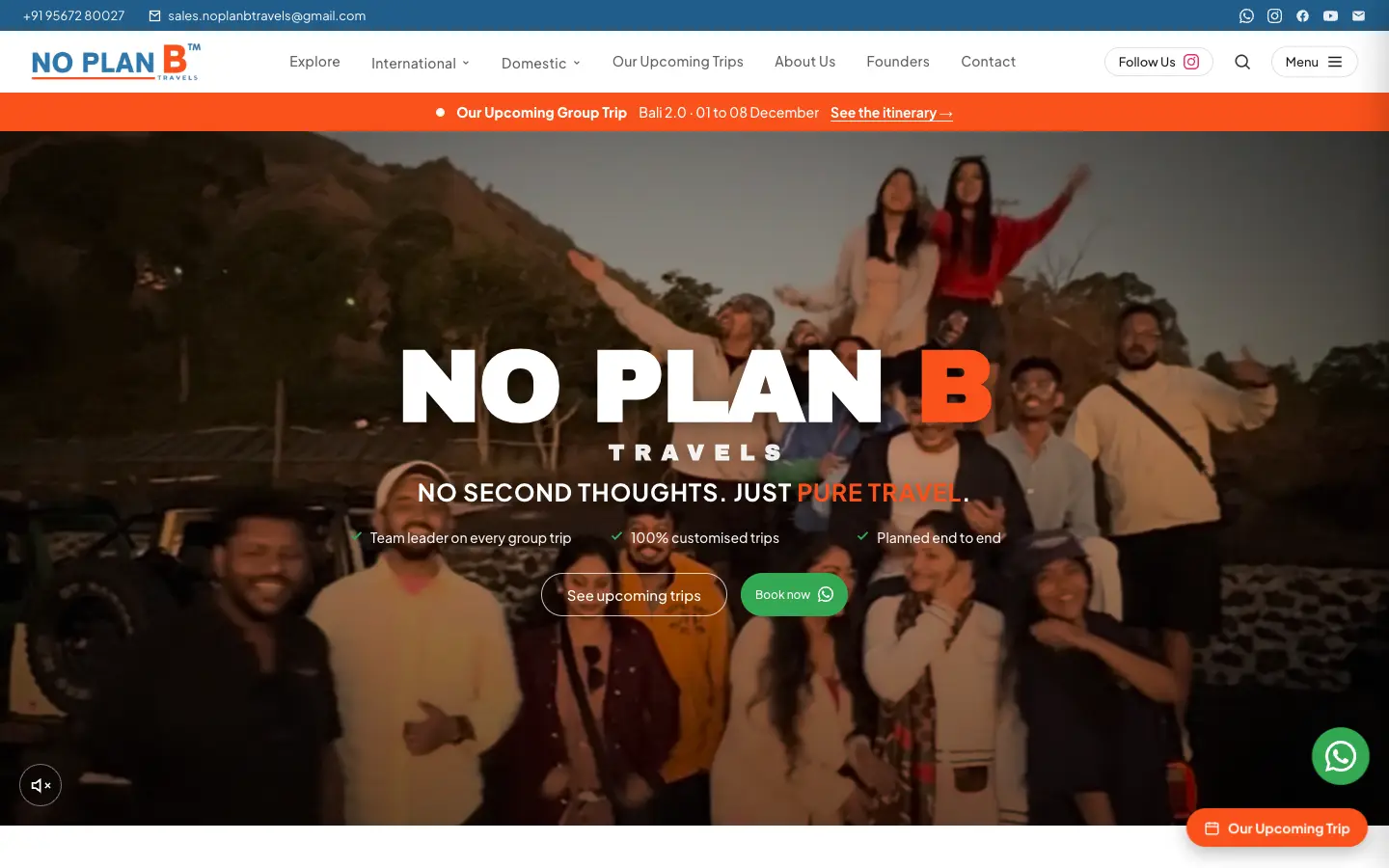 No Plan B Travels home page at desktop width, captured from noplanbtravels.com