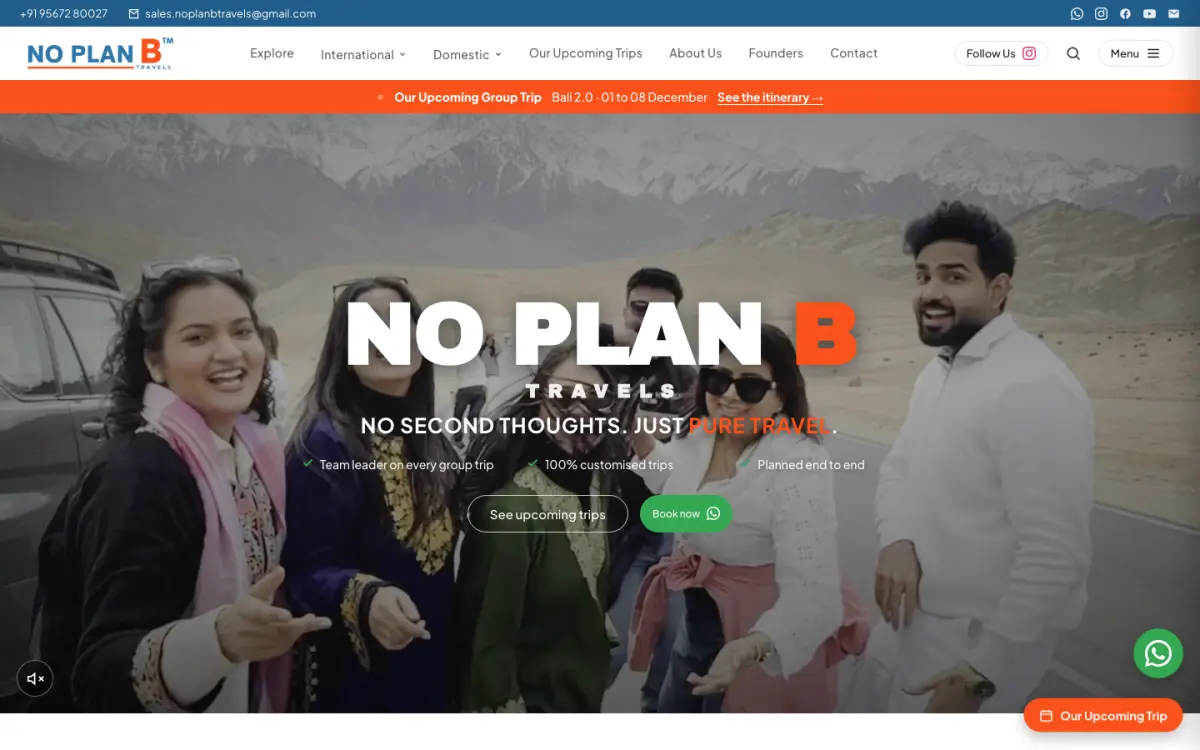 No Plan B Travels website homepage