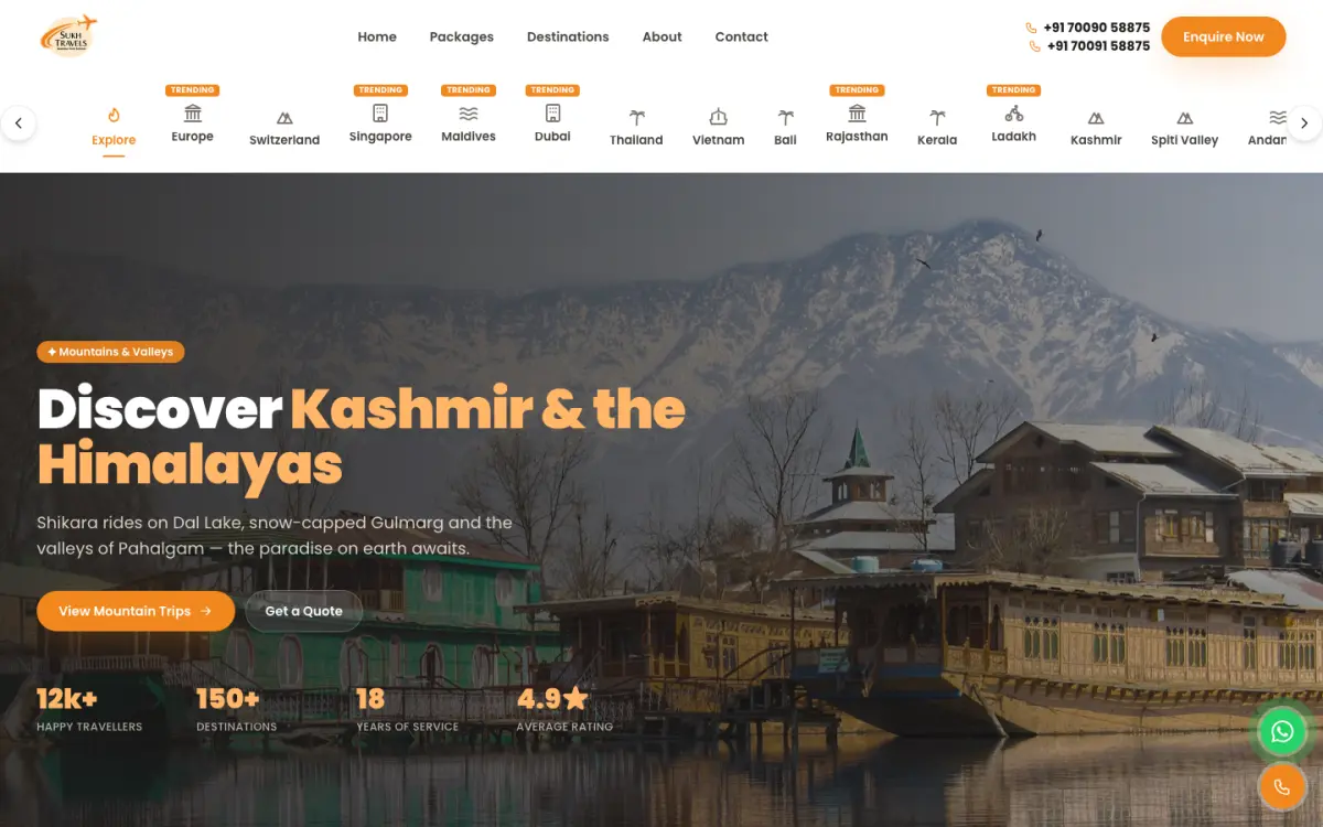 Sukh Travels website homepage