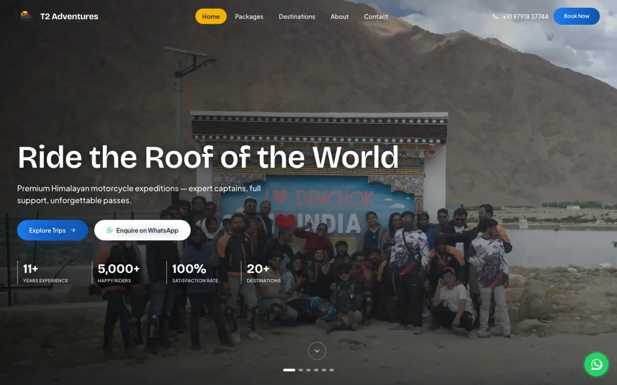 T2 Adventures website homepage